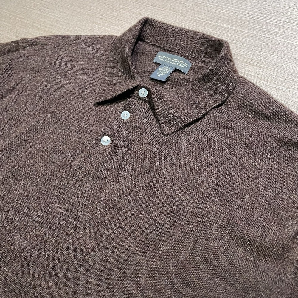 Italian Merino Wool Polo XL Brown Quiet Luxury Classic Old Money